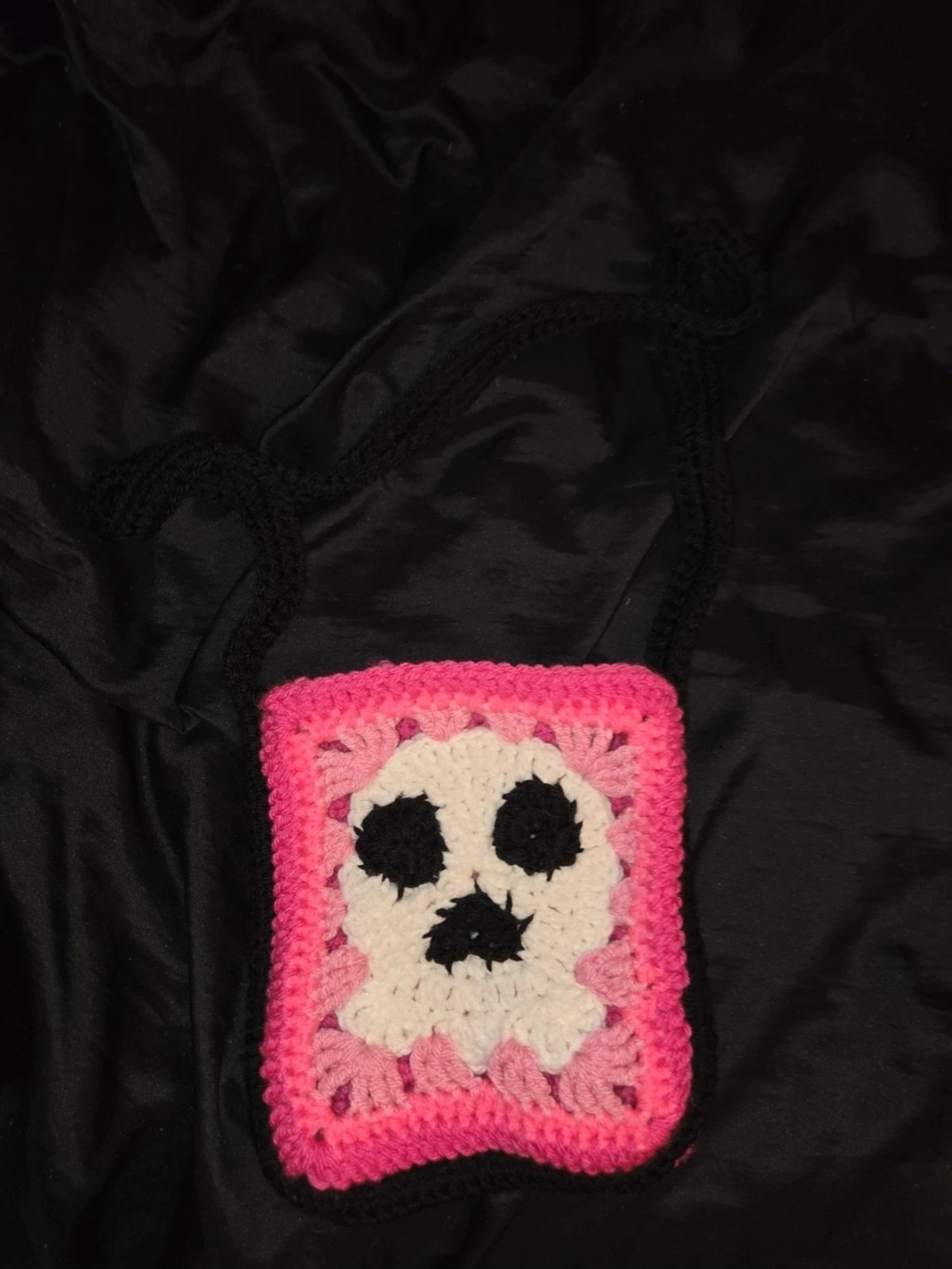 Handmade Pink Skull Crochet Crossbody Bag